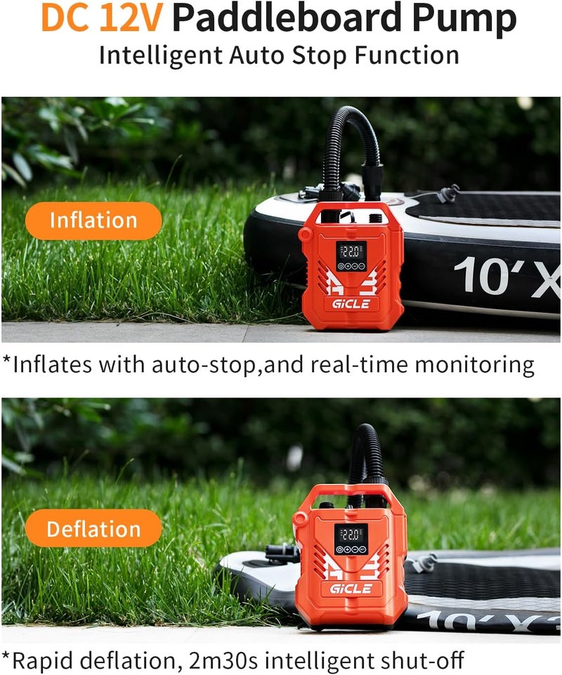 Gicle Paddle Board Pump Electric Portable with 12V DC Car Connector,22PSI Electric SUP Pump for Inflatebles Paddleboard,Bed,Mattress with Dual Stage Inflation and Boat Accessories - Image 4